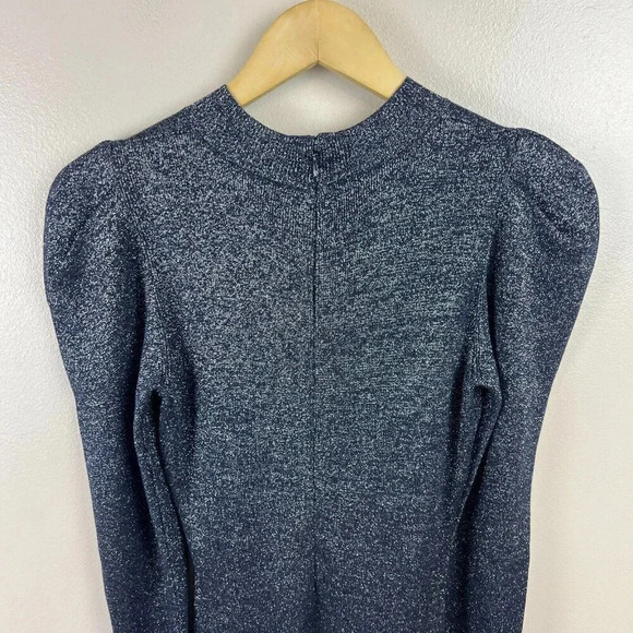 Sachin and Babi Amelie Dress Size Small Metallic Knit Blue Puff Sleeve Event - Picture 9 of 11